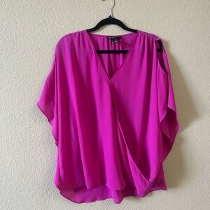 INC International Concepts Bright Fuchsia V-Neck Draped Blouse